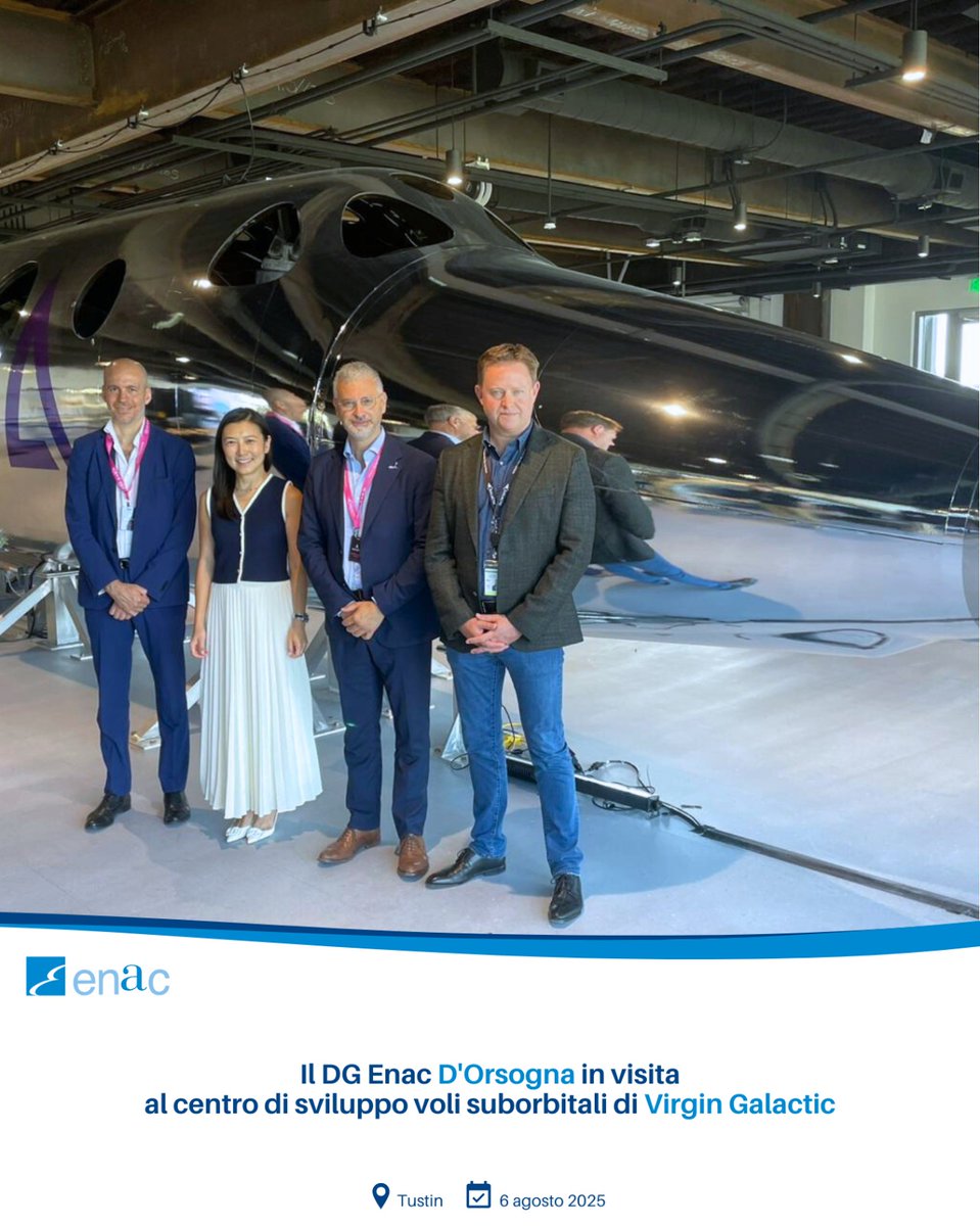 ENAC - Ente Nazionale per l'Aviazione Civile (@enacgov) on Twitter photo DG #Enac D'Orsogna al centro sviluppo #VoliSuborbitali <a href="/virgingalactic/">Virgin Galactic</a> in USA: "Enac ruolo attivo in #SpaceEconomy a livello tecnico e regolatorio. Studio fattibilità #spazioporto Grottaglie con #VirginGalactic promuove progetto strategico per espansione internazionale settore". DG #Enac D'Orsogna al centro sviluppo #VoliSuborbitali <a href="/virgingalactic/">Virgin Galactic</a> in USA: "Enac ruolo attivo in #SpaceEconomy a livello tecnico e regolatorio. Studio fattibilità #spazioporto Grottaglie con #VirginGalactic promuove progetto strategico per espansione internazionale settore".