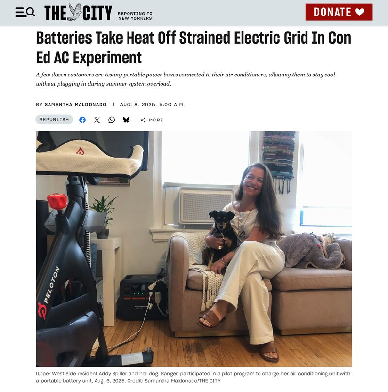 “I already keep my AC at a reasonable temperature - there’s not much more I can do to help the grid.” 

Now there is. 🔋 🗽

Thanks <a href="/sssmaldo/">Samantha Maldonado</a> for covering <a href="/StandPotential/">Standard Potential</a>'s NYC energy storage pilot Responsible Grid + insights from <a href="/JesseJenkins/">Jesse D. Jenkins</a>.

thecity.nyc/2025/08/08/res…