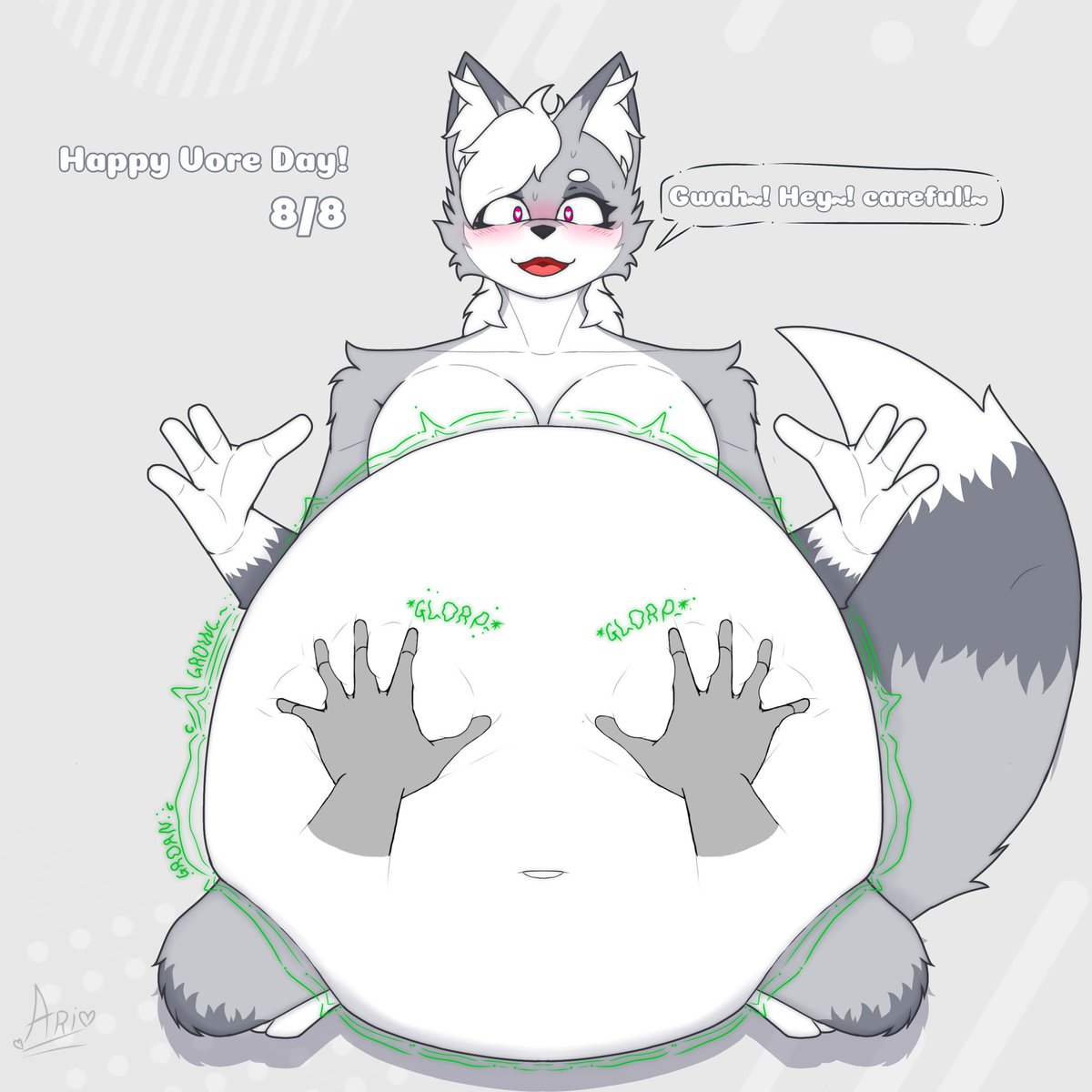 Hehe~ Can't really keep your hand to yourself from that gut, hm~?

Just a simple Vore art of Ari having a churned gut with (some of ya'all) Hand rubbing her gut~ 

Happy vore day and hope ya'all enjoy it ^^!
#VoreBelly, #voreday2025