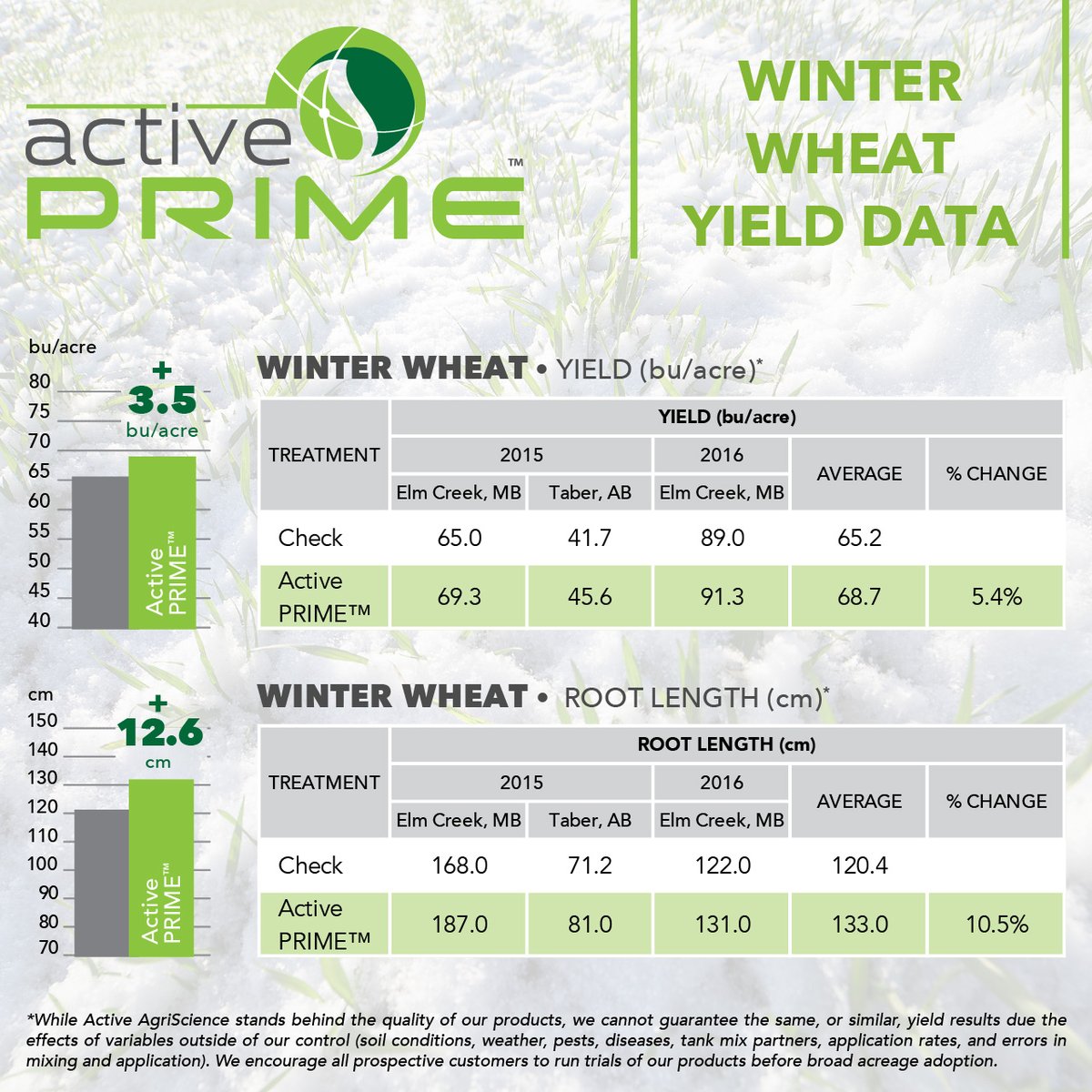 🌱 Establish Fast. Survive the Winter.

Active PRIME™ strengthens root systems and promotes fast, even germination—helping your winter wheat establish early, anchor deep, and survive the cold. 3rd party field trials show a 5.4% average yield increase thanks to stronger fall
