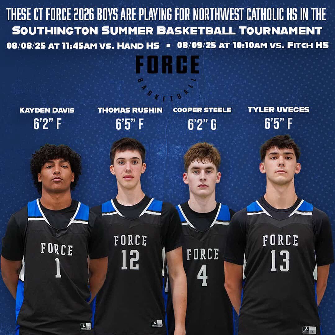 CT Force boys playing for their Northwest Catholic High School team in the Southington Summer Basketball Tournament at Southington High School (CT) August 8th and 9th.