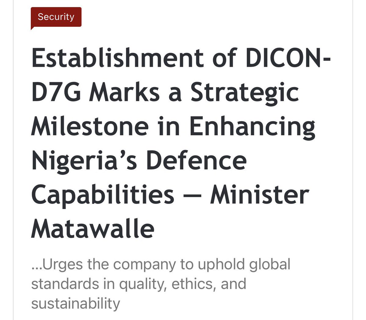 Buhari Sallau (@buharisallau1) on Twitter photo The Honourable Minister of State for Defence (<a href="/MODInfoNg/">Ministry of Defence, Nigeria</a>), Dr. Muhammad <a href="/Bellomatawalle1/">Dr. Bello Matawalle</a>, MON, has described the establishment of the DICON-D7G partnership as a timely and strategic move that aligns with the Federal Government’s efforts to bolster national security, address The Honourable Minister of State for Defence (<a href="/MODInfoNg/">Ministry of Defence, Nigeria</a>), Dr. Muhammad <a href="/Bellomatawalle1/">Dr. Bello Matawalle</a>, MON, has described the establishment of the DICON-D7G partnership as a timely and strategic move that aligns with the Federal Government’s efforts to bolster national security, address