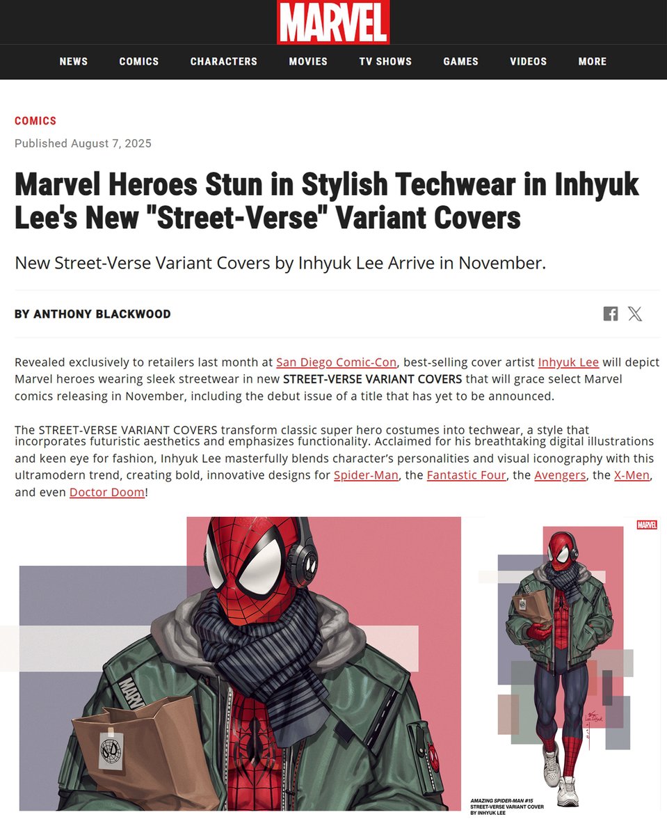 My "Marvel Street-Verse Variant Covers" that I've been working on for the past few months have been released.
A mural featuring all 20 characters will also be unveiled at NYCC, so please stay tuned.
• Detail : marvel.com/articles/comic…