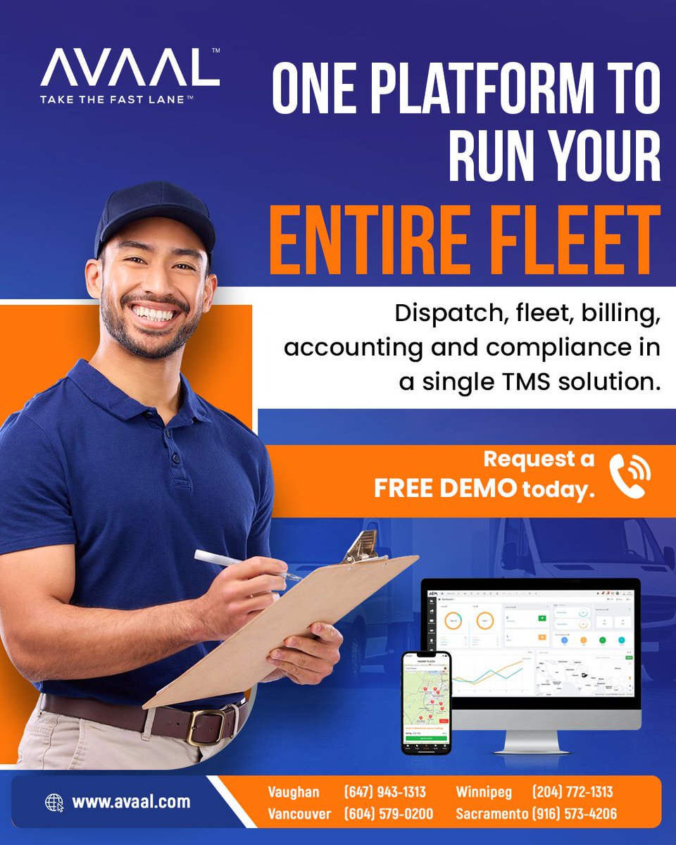 avaaltech's tweet image. One Platform to Run Your Entire Fleet

Dispatch, fleet, billing, accounting and compliance in a single TMS solution.

Request a free demo today.

🌐 avaal.com

#FleetManagement #TMS #TransportationSoftware #FleetDispatch #FleetBilling #FleetAccounting