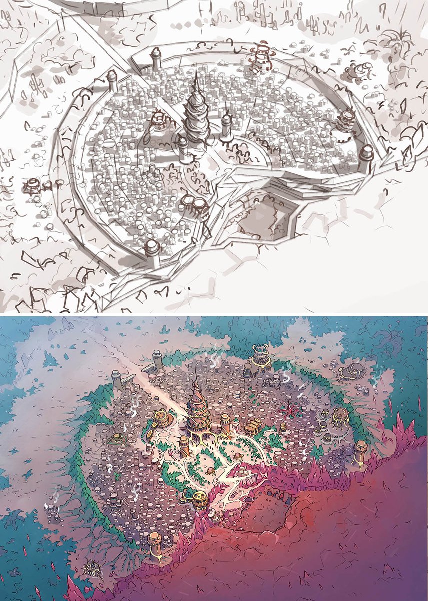 Ambria City, from 3D sketch to full painting