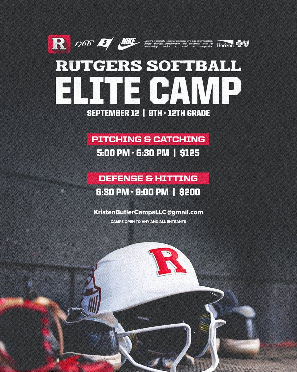 Rutgers Softball (@rusoftball) on Twitter photo ๐๐ฅ๐ข๐ญ๐ ๐๐๐ฆ๐ฉ ๐๐๐ ๐ข๐ฌ๐ญ๐ซ๐๐ญ๐ข๐จ๐ง ๐๐จ๐ฐ ๐๐ฉ๐๐ง โ๏ธ ๐ฅ
.
Attention Grades 9-12 - Rutgers Softball Elite Camp at the Fred Hill Complex at Rutgers University in Piscataway, NJ.
.
Questions & Registration: Email: KristenButlerCampsLLC@gmail.com
.
#GoRU โ๏ธ ๐๐ฅ๐ข๐ญ๐ ๐๐๐ฆ๐ฉ ๐๐๐ ๐ข๐ฌ๐ญ๐ซ๐๐ญ๐ข๐จ๐ง ๐๐จ๐ฐ ๐๐ฉ๐๐ง โ๏ธ ๐ฅ
.
Attention Grades 9-12 - Rutgers Softball Elite Camp at the Fred Hill Complex at Rutgers University in Piscataway, NJ.
.
Questions & Registration: Email: KristenButlerCampsLLC@gmail.com
.
#GoRU โ๏ธ