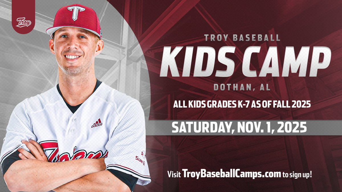We're excited to be hosting our Troy Baseball Kids Camp in Dothan this fall! 

🔗 » TroyBaseballCamps.com

#WTD | #OneTROY⚔️⚾️