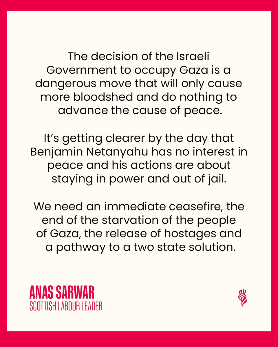 The decision by the Israeli Government to occupy Gaza is dangerous and must not happen. The war must end now.