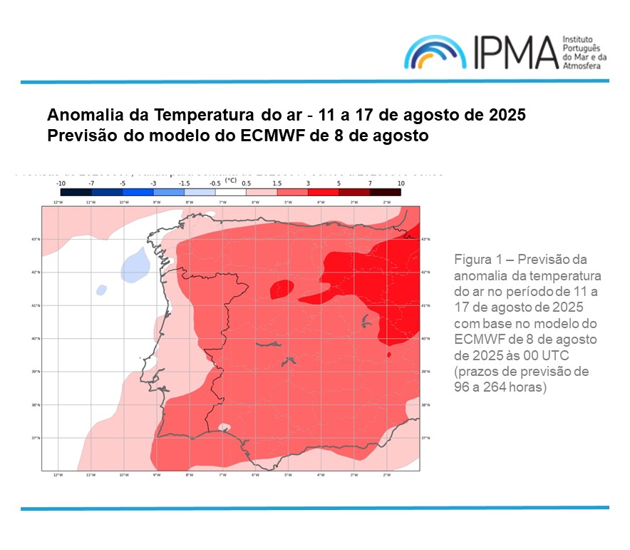 #Tempo: 🌡 No Continente, de 2ª a 4ªf: anomalia positiva muito significativa da temperatura no interior, onde a os valores máximos serão superiores a 40 °C em muitos locais. Descida da temperatura a partir do dia 14.

Para mais informação:
👉 tinyurl.com/4njv44xk