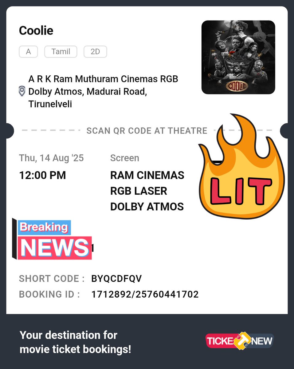 Booked #Coolie <a href="/RamCinemas/">Ram Muthuram Cinemas</a> 💥🔥

#CoolieBookings