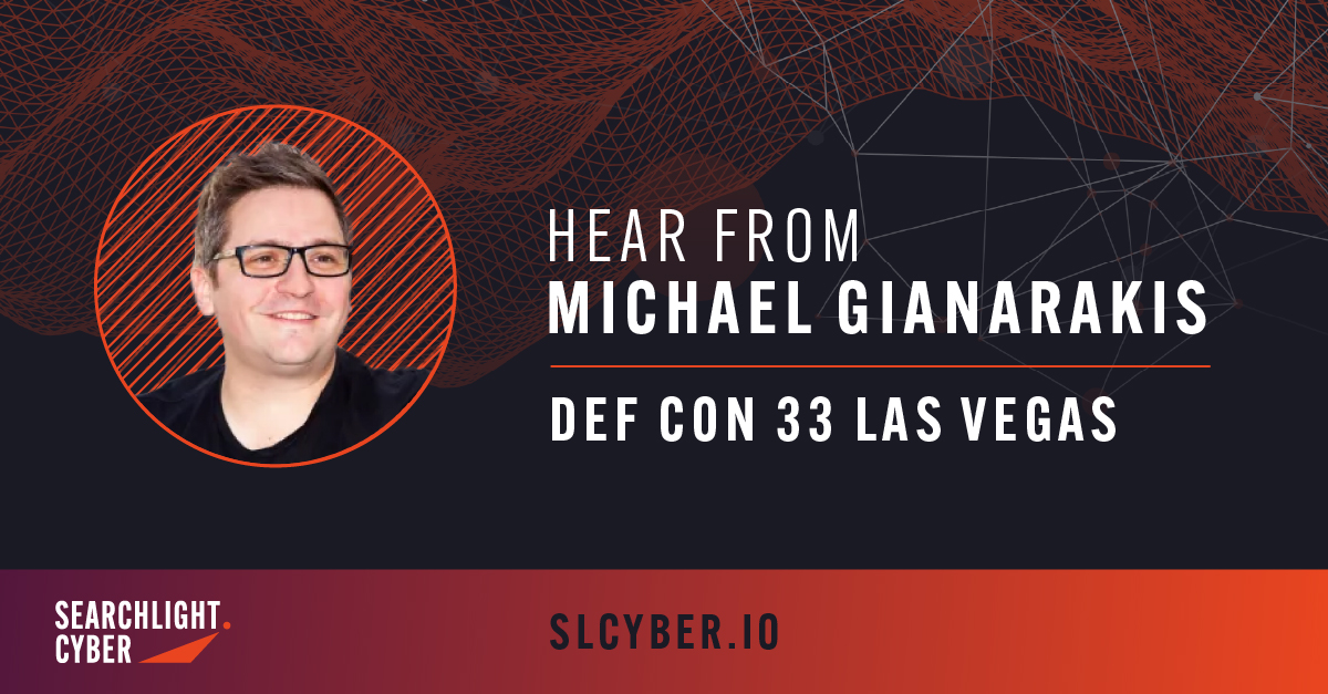 Are you attending <a href="/defcon/">DEF CON</a> in Las Vegas today? Don't miss Michael Gianarakis, SVP of ASM at Searchlight Cyber talking at 14:30 about “Testing Trust Relationships: Breaking Network Boundaries,” and at 15:00 “Introducing: Searchlight Cyber Tools Site”.  #DEFCON
