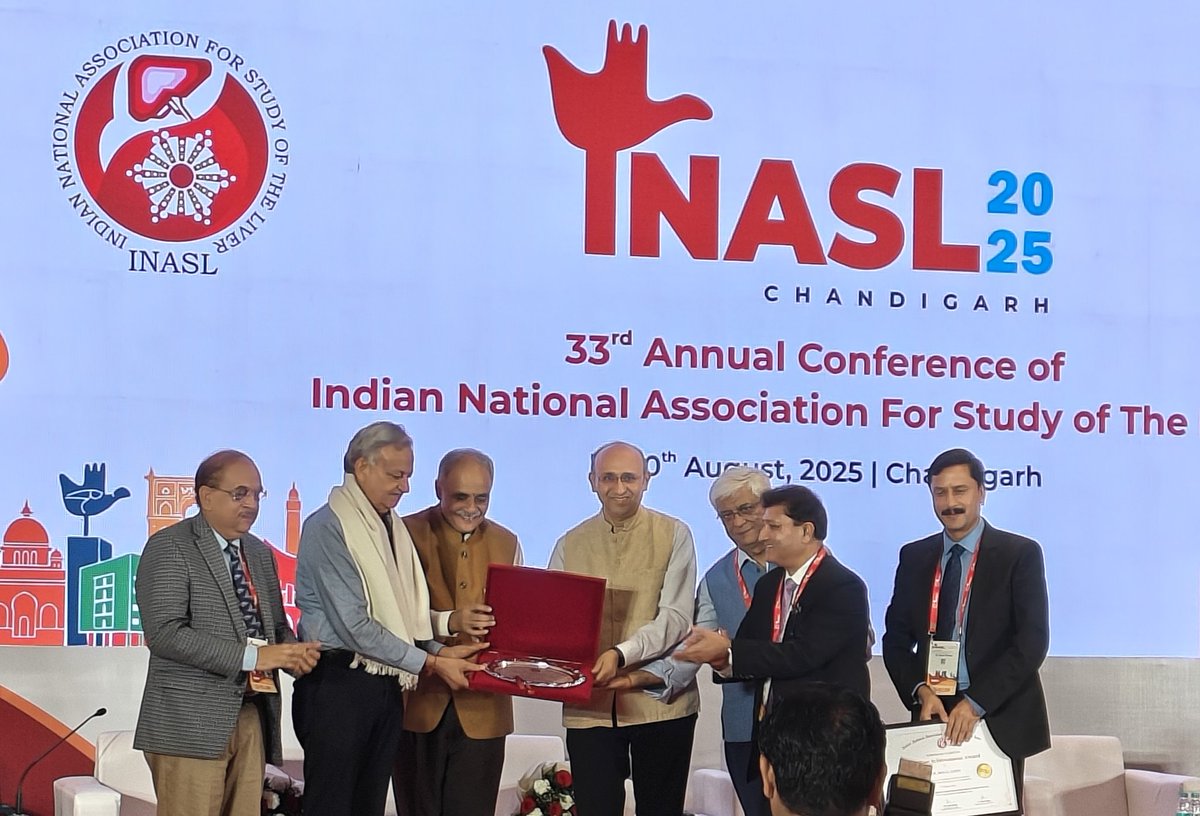 An amazing day at INASL 2025!
Had the opportunity to interact with one of my idols, Prof. <a href="/RajivJalan1/">Prof Rajiv Jalan</a>, and witness legendary Prof. <a href="/drshivsarin/">Shiv Sarin</a> being conferred the lifetime achievement award for his contribution to the field of hepatology.
#INASL2025 
#Hepatology #Inspiration