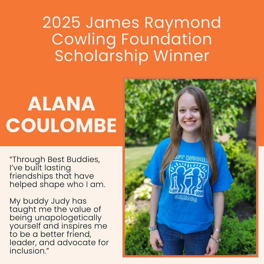 Congratulations to peer buddy Alana Coulombe for winning the 2024/2025 James Raymond Cowling Foundation Scholarship!🎉🏆

Way to go, Alana!🌟

#bestbuddies #bestbuddiescanada #friendship #inclusion #scholarship #volunteer
