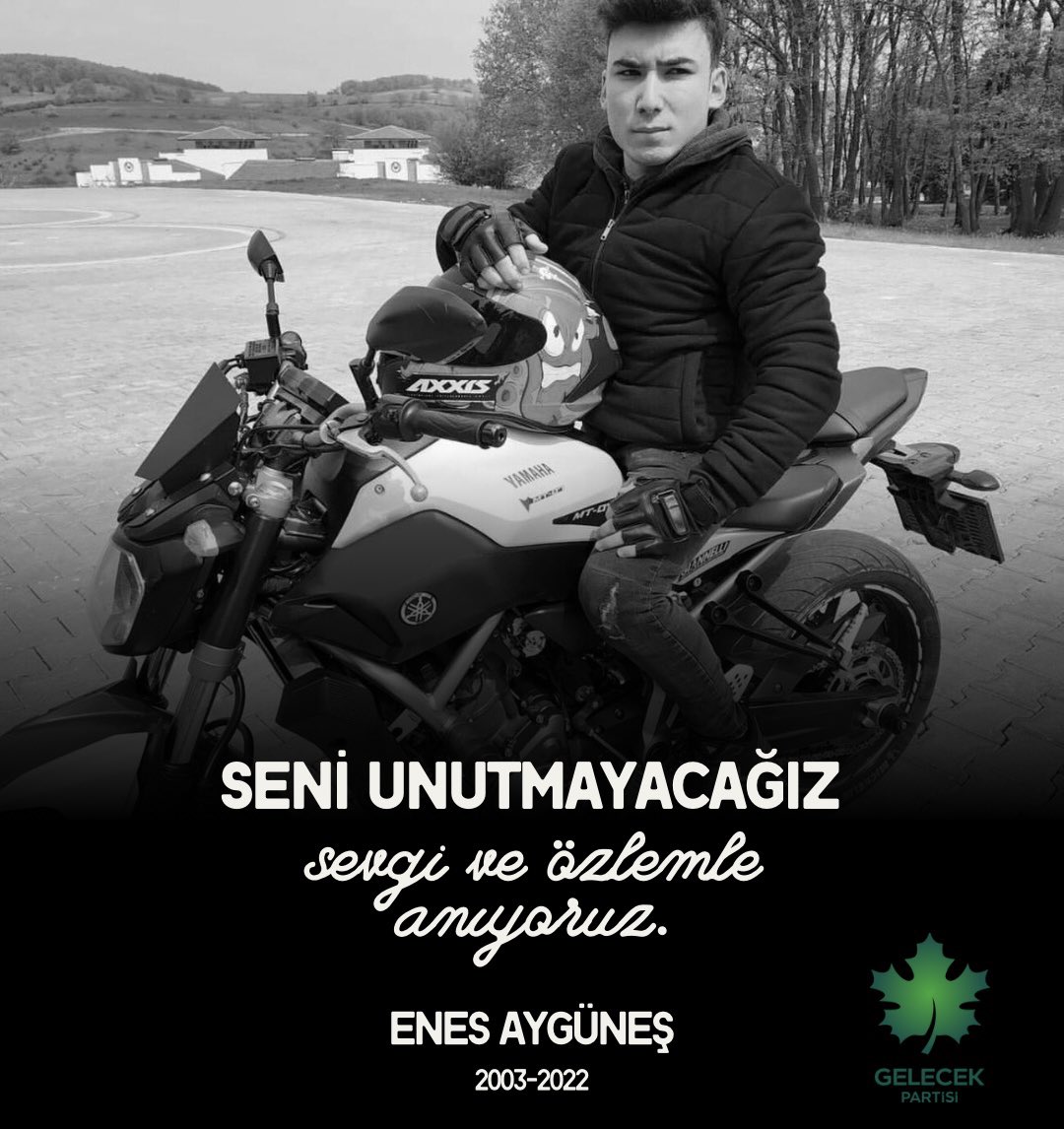 Tunahan Kayıkçıoğlu (@kayikcioglu_54) on Twitter photo 2021-2022 Tarihleri arasında Karasu gençlik kolları başkanlık kurulu üyemiz,yol arkadaşımız Enes Aygüneş'in vefatının seneyi devriyesinde rahmet ve özlemle anıyoruz. Mekanı cennet olsun kardeşim..
<a href="/Ahmet_Davutoglu/">Ahmet Davutoğlu</a>
<a href="/MstafaCakmakci/">Mustafa Çakmakçı</a>
<a href="/GelecekPartiTR/">Gelecek Partisi</a>
<a href="/GelecekGencligi/">Gelecek Gençliği</a> 2021-2022 Tarihleri arasında Karasu gençlik kolları başkanlık kurulu üyemiz,yol arkadaşımız Enes Aygüneş'in vefatının seneyi devriyesinde rahmet ve özlemle anıyoruz. Mekanı cennet olsun kardeşim..
<a href="/Ahmet_Davutoglu/">Ahmet Davutoğlu</a>
<a href="/MstafaCakmakci/">Mustafa Çakmakçı</a>
<a href="/GelecekPartiTR/">Gelecek Partisi</a>
<a href="/GelecekGencligi/">Gelecek Gençliği</a>