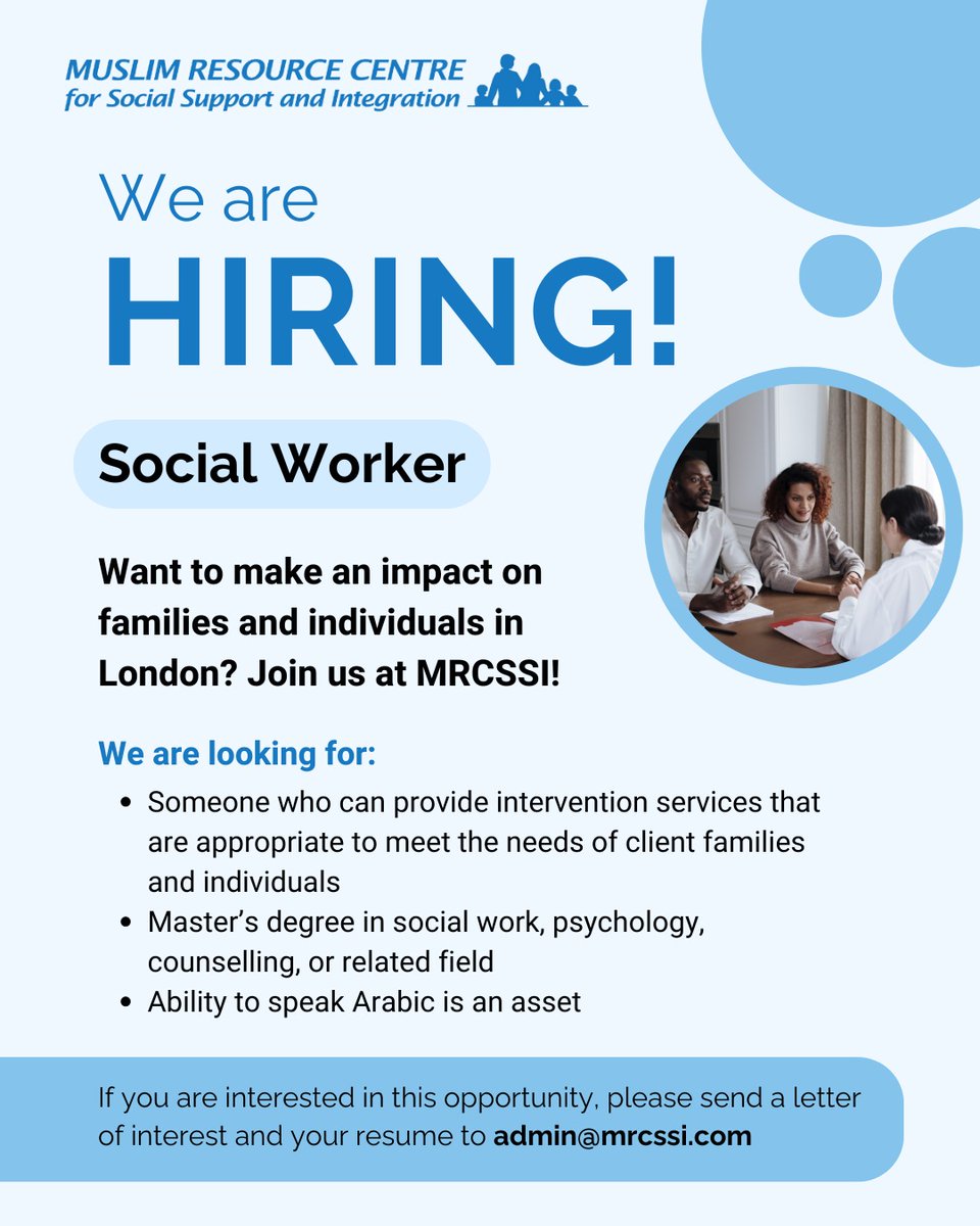 We are hiring for a social worker! 💙 Interested individuals are invited to send a letter of interest and their resume to admin@mrcssi.com