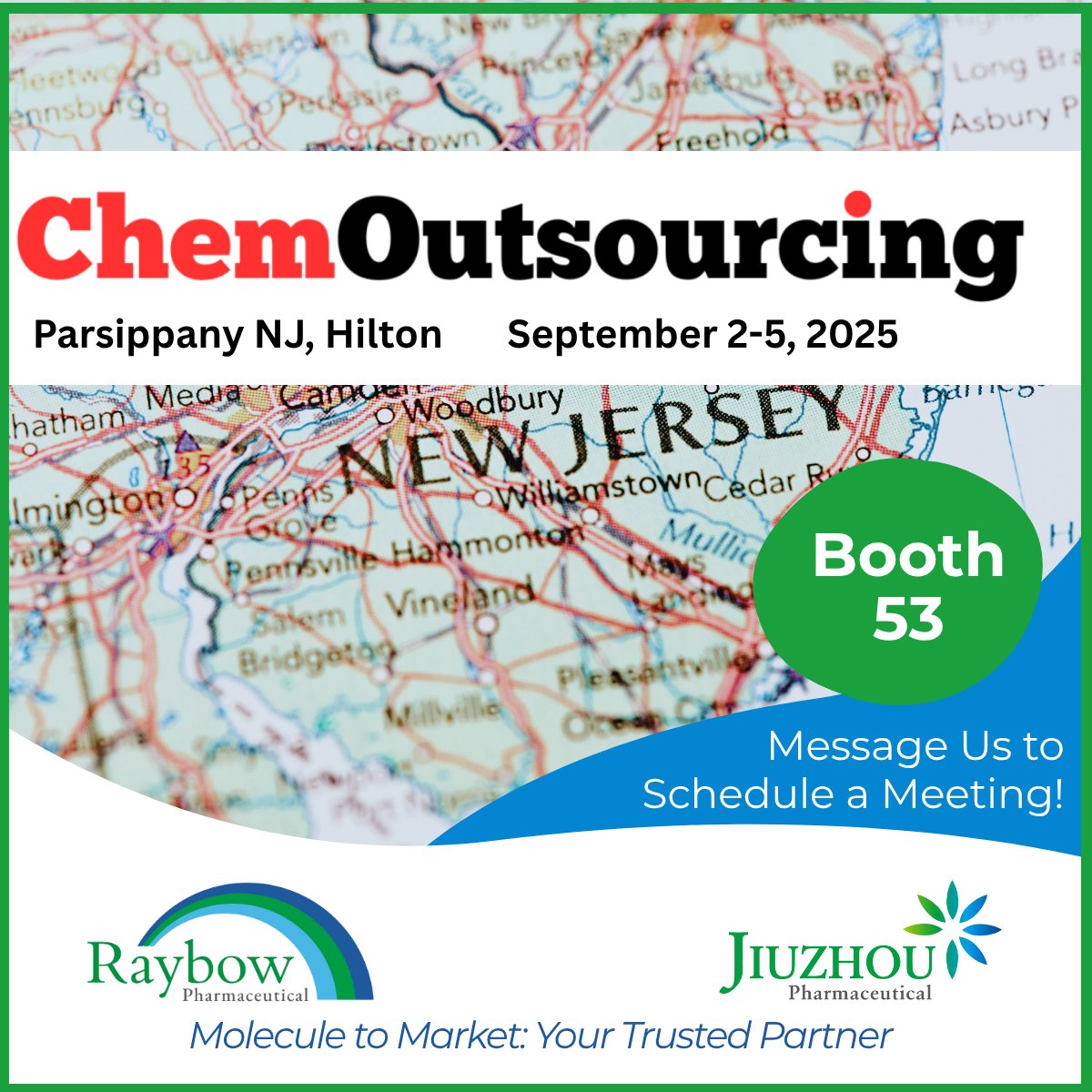 RaybowPharma's tweet image. Message us to schedule a meeting at ChemOutsourcing, September 2-5, in Parsippany, NJ. Ask about our flexible research and production contract structures! 
#ChemOutsourcing #MethodDevelopment #SyntheticChemistry #AnalyticalChemistry #SmallMolecule #Pharmaceuticals #Peptides