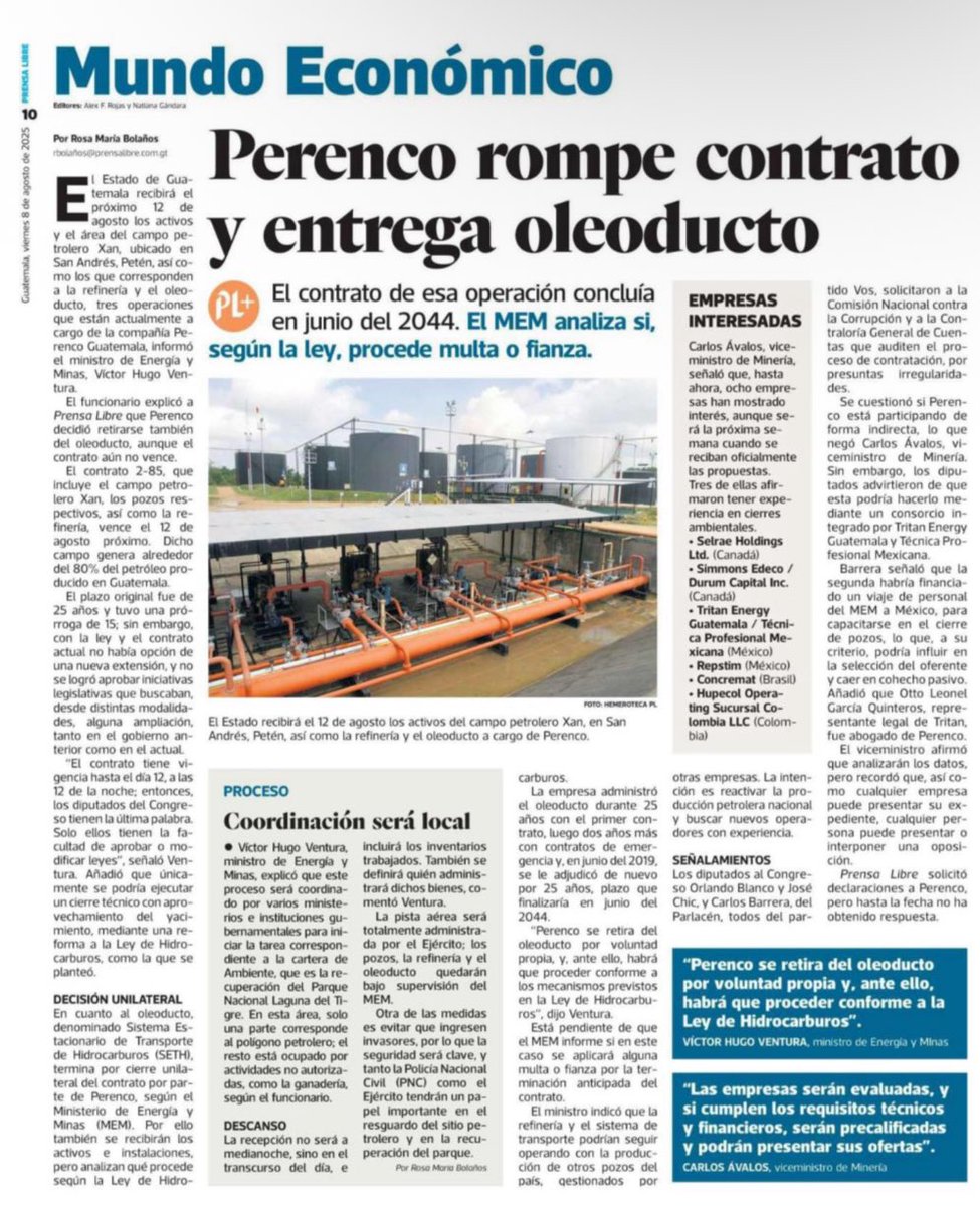 El campamento Xan, la refinería en La Libertad y el oleoducto de 200kms de La Libertad a Puerto Barrios son los activos del Estado de Guatemala que se pierden; volver a instalarlos después del Nefasto <a href="/BArevalodeLeon/">Bernardo Arévalo</a> van a costar muchísimo más de lo costaron inicialmente o de lo