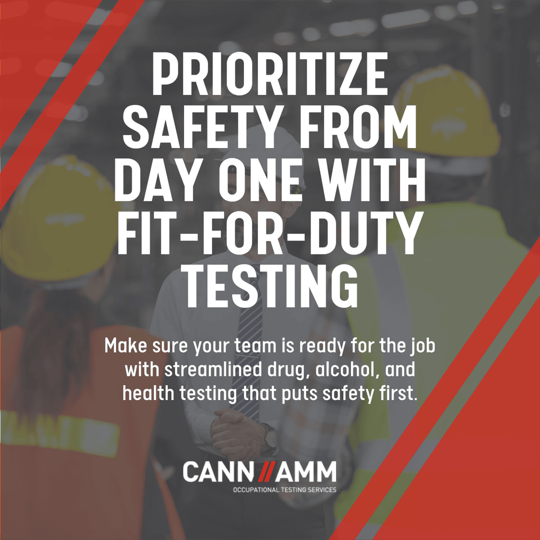 Our combined drug, alcohol, and occupational health testing programs streamline the hiring process while ensuring workers are prepared for the demands of the job. 

Partner with CannAmm to prioritize safety from the start! 

#CannAmm #FitForDuty #SafetyFirst #JobPreparedness