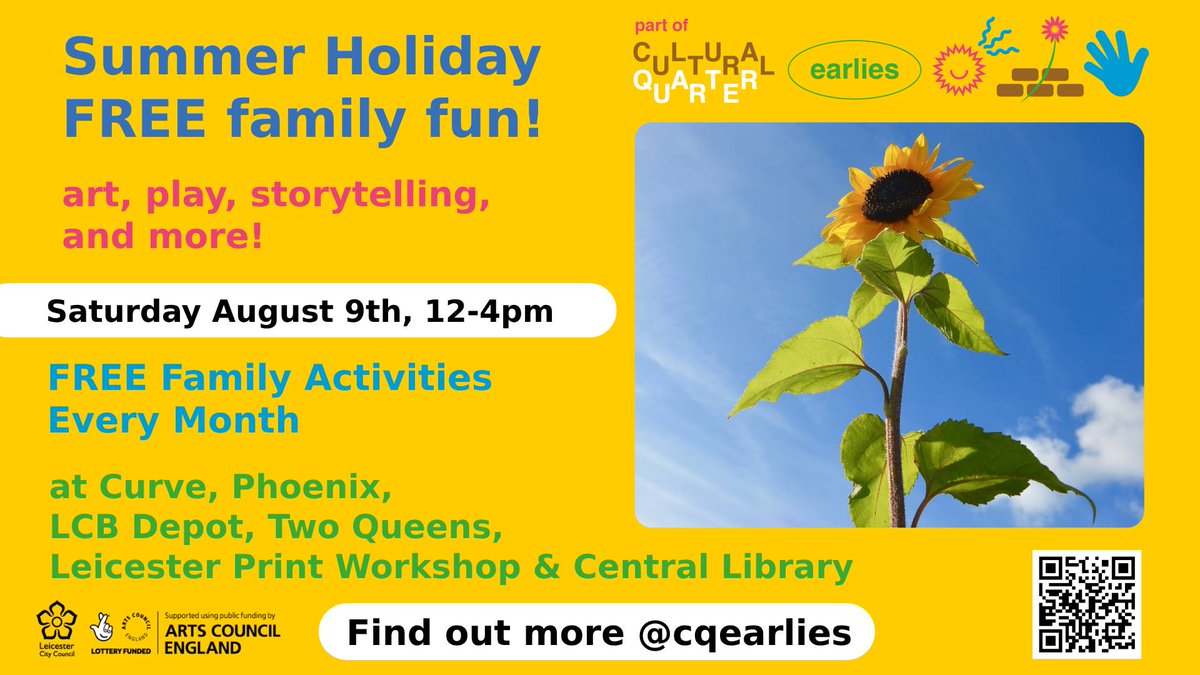 Leicester City Council (@leicester_news) on Twitter photo Looking for some family fun this weekend? Check out Cultural Quarter Earlies - free drop-in activities for toddlers to 10-year-olds (and their grown ups) across Leicester's Cultural Quarter.
Book a free ticket here: linktr.ee/culturalquarte… 🙂 Looking for some family fun this weekend? Check out Cultural Quarter Earlies - free drop-in activities for toddlers to 10-year-olds (and their grown ups) across Leicester's Cultural Quarter.
Book a free ticket here: linktr.ee/culturalquarte… 🙂