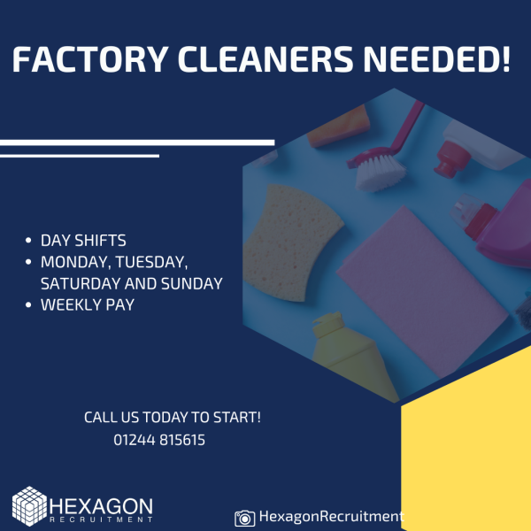Looking for your next opportunity in Deeside? We're on the hunt for dedicated factory cleaners to join our team.