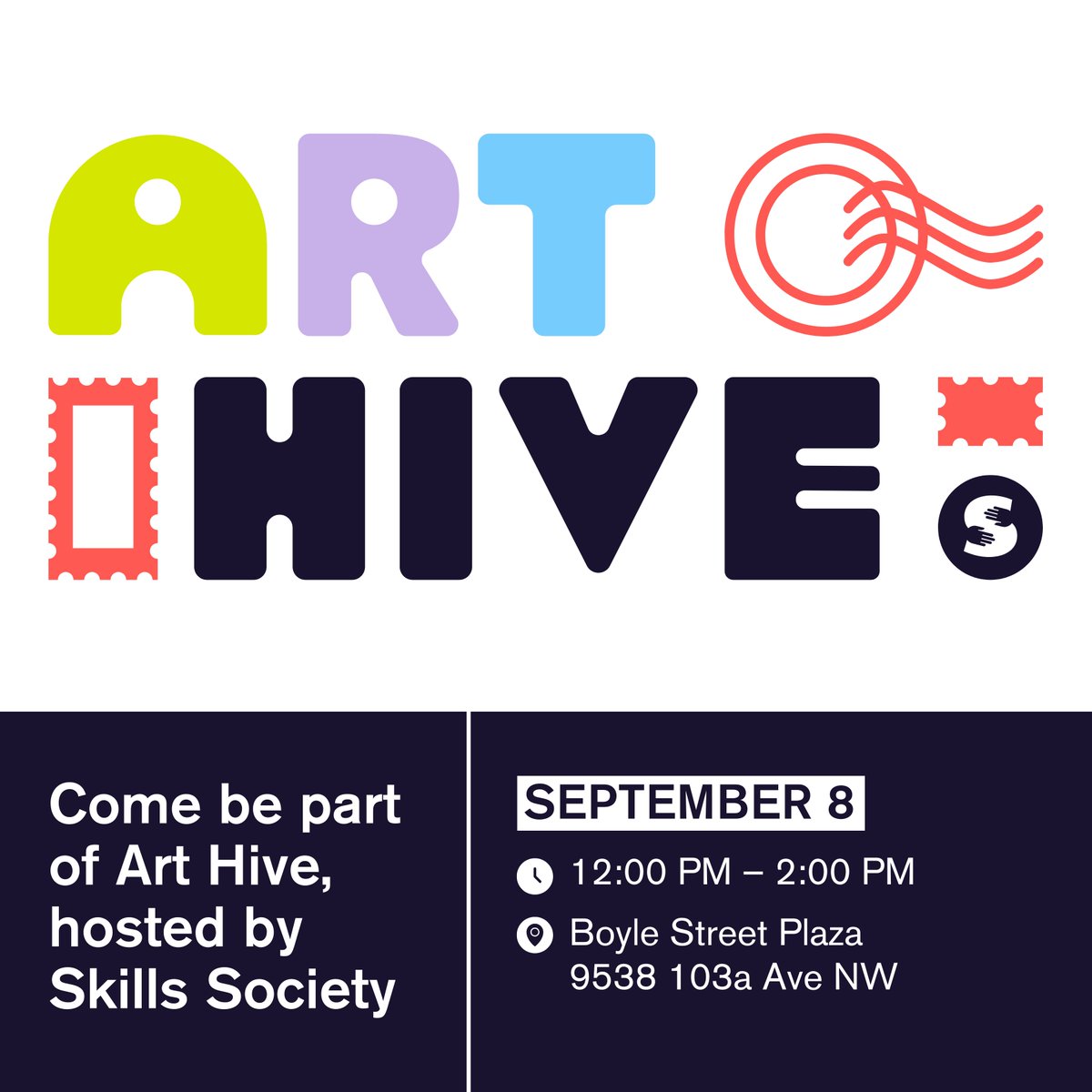 Join us for an Art Hive on September 8 from 12 to 2 PM at Boyle Street Plaza. No experience needed. Just drop in, get creative, and explore the theme of Stamps in a welcoming space with supplies provided and artist facilitators there to support. 

Details: skillssociety.ca/news/art-hive-…