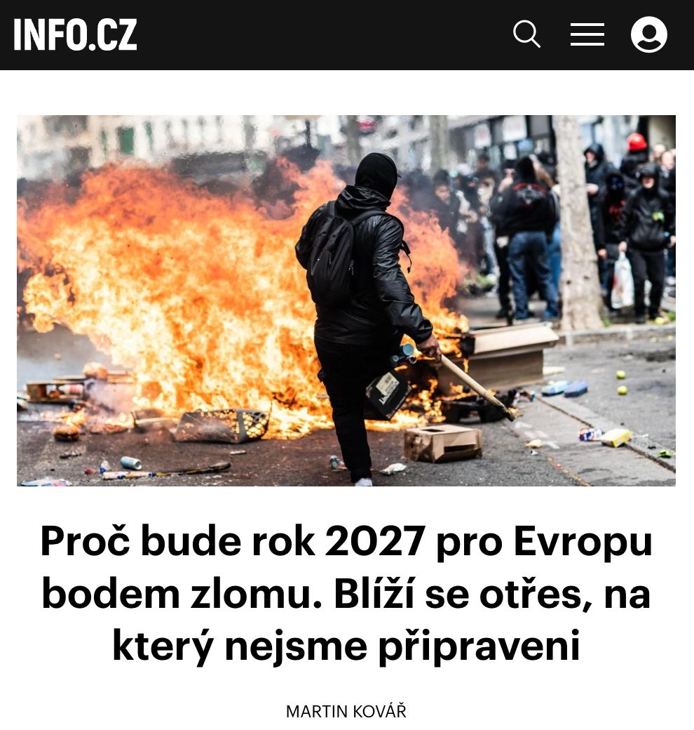 INFO.CZ (@infocz_web) on Twitter photo Historik <a href="/maaarty1965/">Martin Kovář</a> ve svém komentáři varuje: Evropa se kvůli politice elit blíží k bodu zlomu. Analyzuje, proč by mohl být právě rok 2027 kritický a jaký „otřes“ nám hrozí, pokud nedojde ke změně kurzu 👇
info.cz/zpravodajstvi-… Historik <a href="/maaarty1965/">Martin Kovář</a> ve svém komentáři varuje: Evropa se kvůli politice elit blíží k bodu zlomu. Analyzuje, proč by mohl být právě rok 2027 kritický a jaký „otřes“ nám hrozí, pokud nedojde ke změně kurzu 👇
info.cz/zpravodajstvi-…