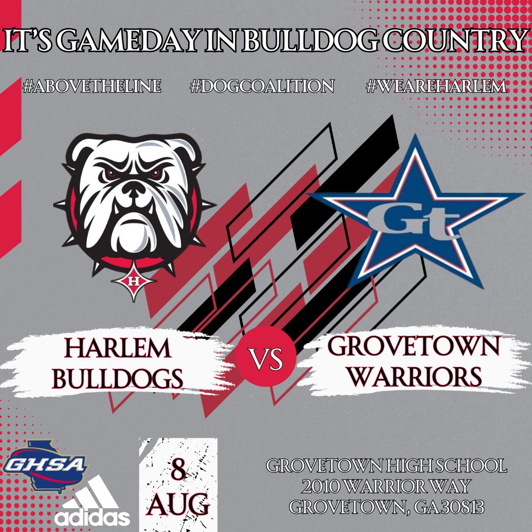 It’s game day in Bulldog Country! Join us on the road as we take on Grovetown with kickoff at 7:30!

🎟️ gofan.co/event/3956850?…

#AboveTheLine #DogCoalition #WeAreHarlem