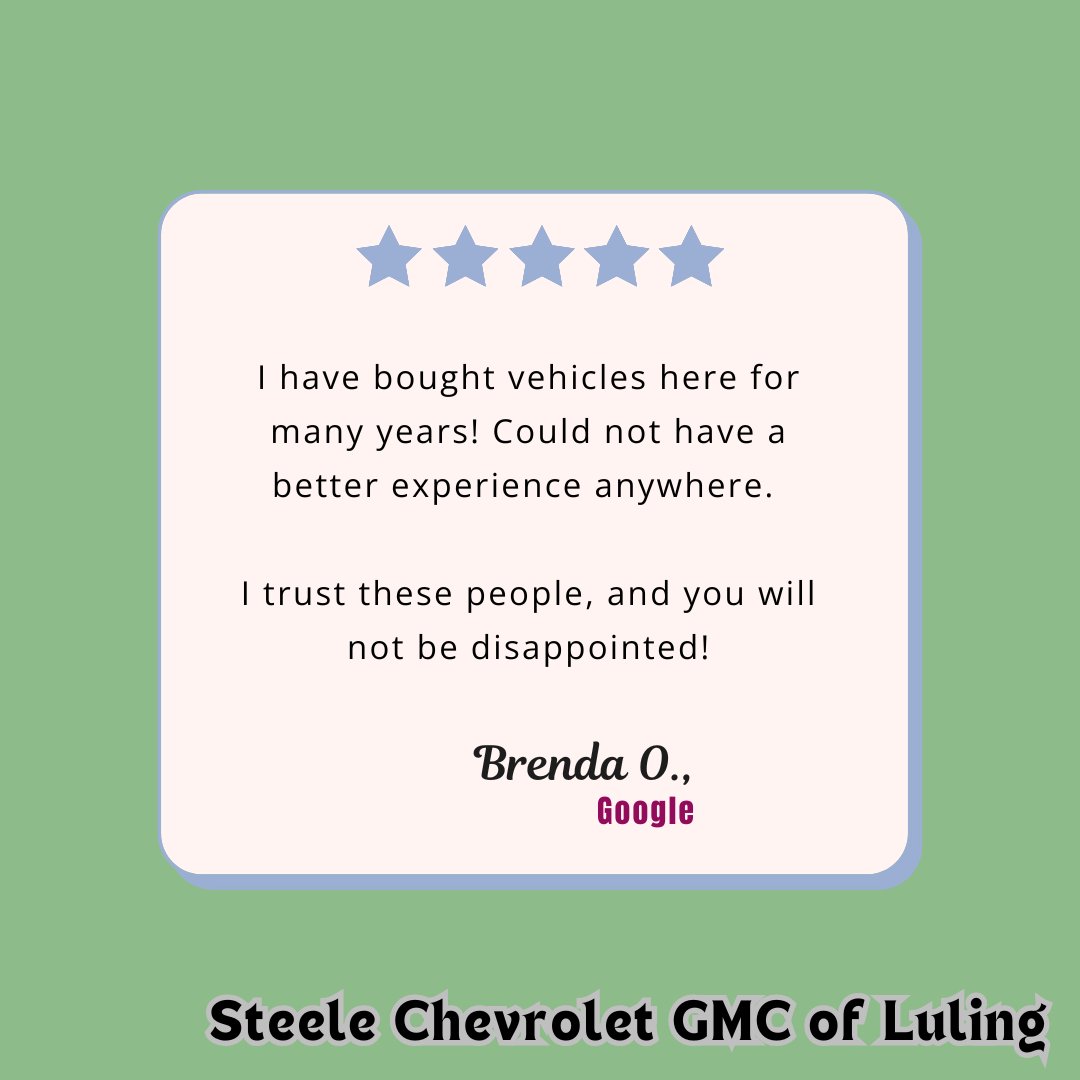 LulingChevrolet's tweet image. Brenda, thank you so much for your continued trust and loyalty over the years! We’re honored to be your go-to dealership and appreciate your kind words.