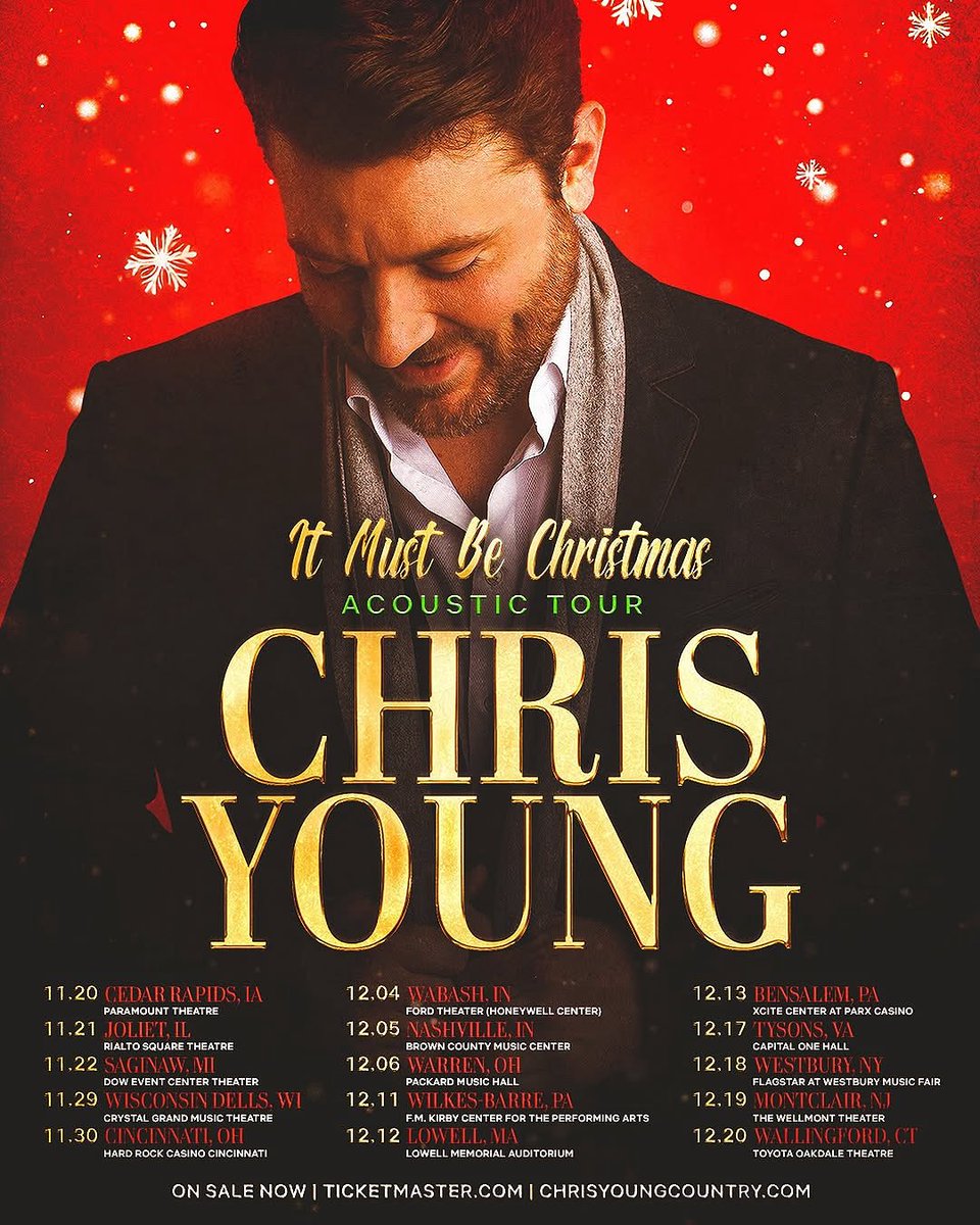 Tickets for my It Must Be Christmas Acoustic Tour are on-sale now! 

Get tickets: chrisyoungcountry.com/tour