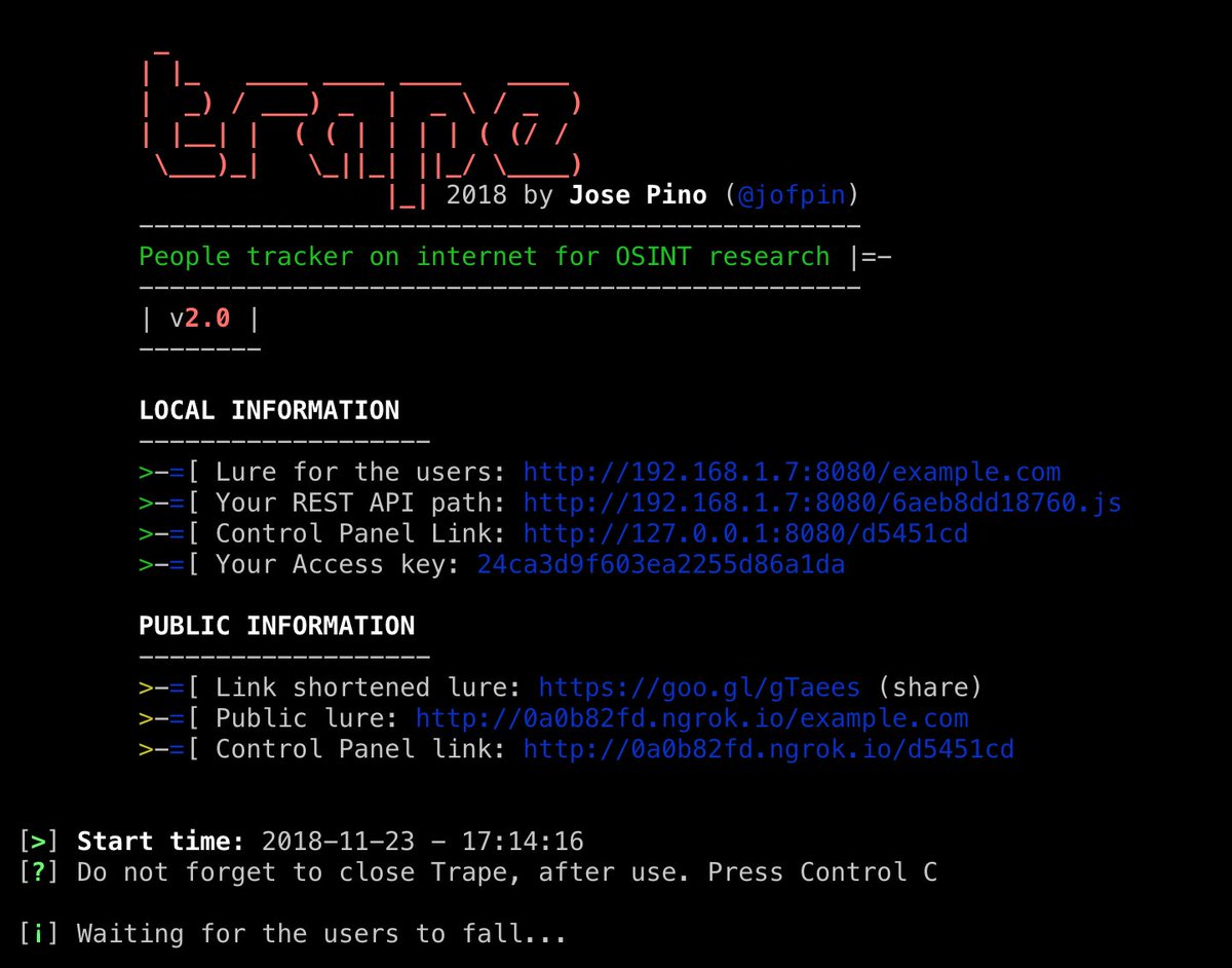 Trape: An OSINT analysis and research tool, which allows people to track and execute intelligent social engineering attacks in real time

GitHub: github.com/jofpin/trape