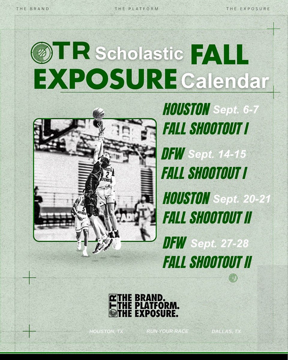 The <a href="/ExposureOtr/">OTRExposure</a> Scholastic Fall Events! 

Houston Fall Shootout Sep 6-7
DFW Fall Shootout Sep 14-15
Houston Fall Shootout II Sep 20-21
DFW Fall Shootout Sep 27-28

The Brand.
The Platform.
The Exposure.