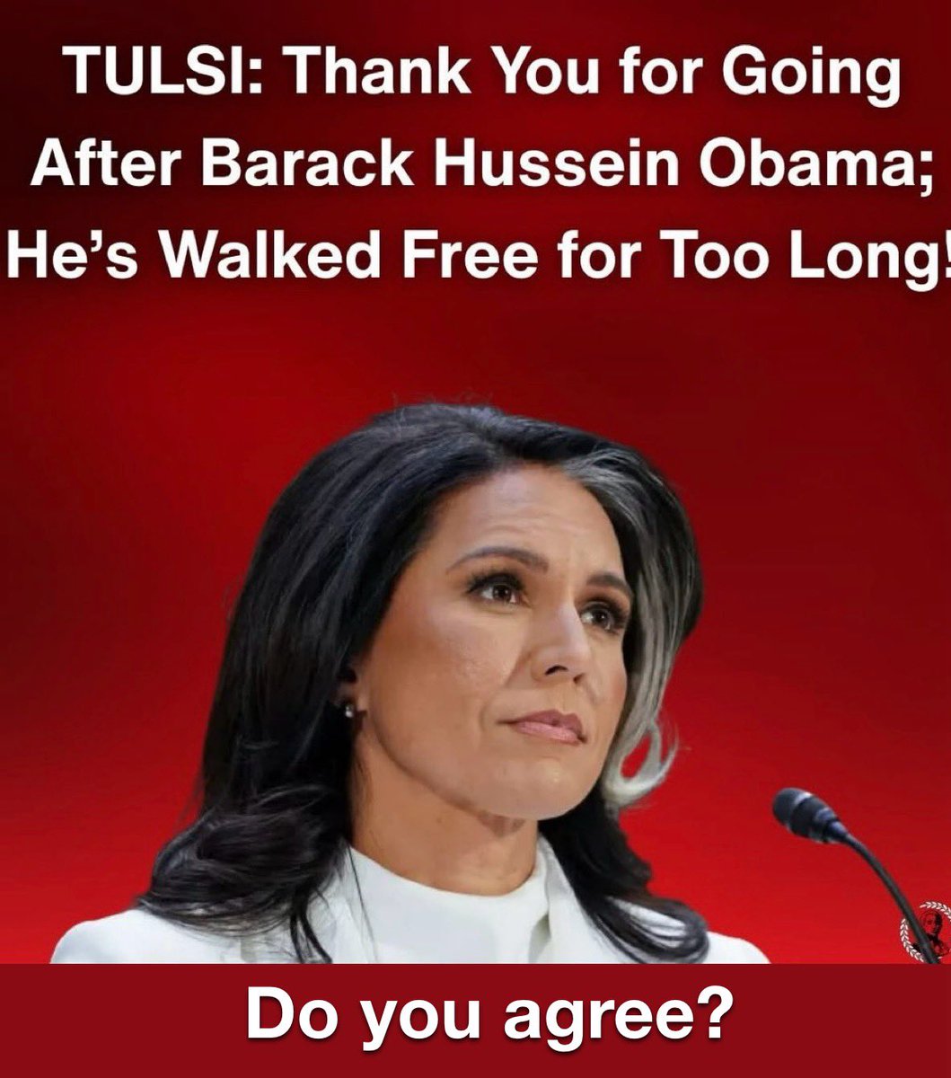 Thank you Tulsi for going after Obama. He has walked free too long!! Do you agree?