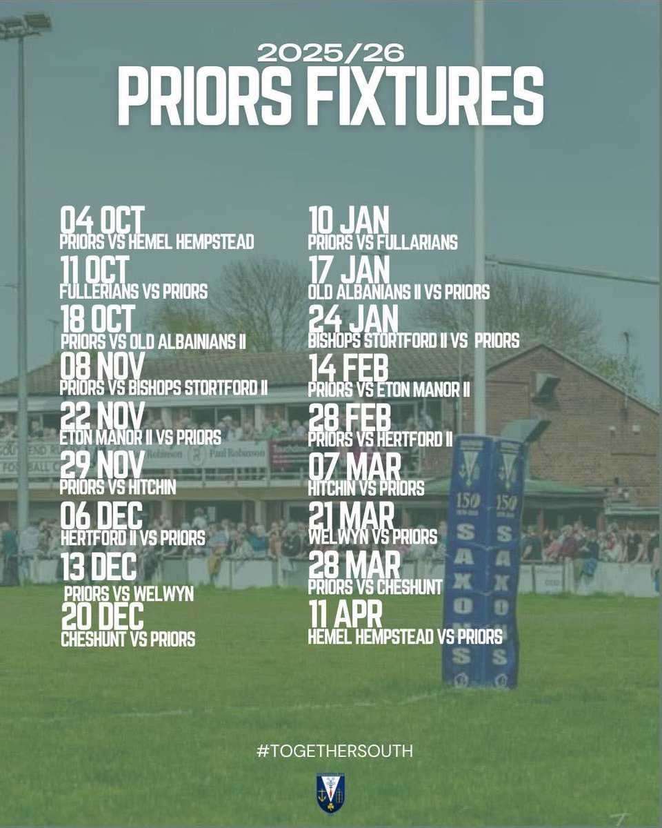 Pens out, Diaries open 🖊️ 📔 

Rugby returns to Warners Bridge in just two weeks time with Beckenham the visitors on the 23rd before Harlow on the 29th☀️ 

Senior league rugby follows from the 6th September 🔜 

#TogetherSouth