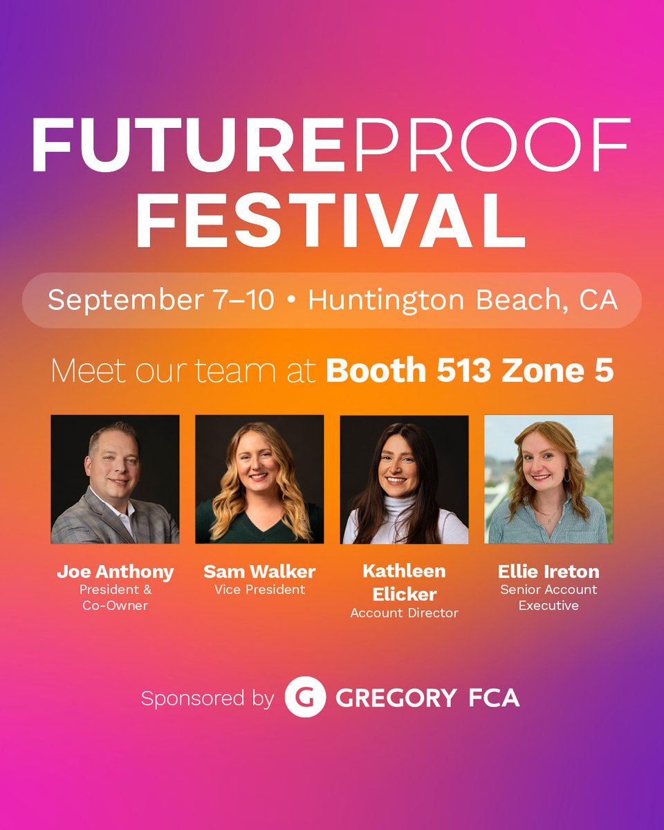 Gregory FCA (@gregoryfca) on Twitter photo We’re looking forward to connecting at <a href="/FutureProof_HQ/">Future Proof</a>, September 7–10, especially being a proud sponsor of the event!
<a href="/joeanthony/">Joe Anthony ~ Financial PR Agency Leader</a>, Sam Walker, Kathleen Elicker, and Ellie Ireton will be at Booth 513, Zone 5. Stop by and say 'hi' to discuss trends, share ideas, and explore We’re looking forward to connecting at <a href="/FutureProof_HQ/">Future Proof</a>, September 7–10, especially being a proud sponsor of the event!
<a href="/joeanthony/">Joe Anthony ~ Financial PR Agency Leader</a>, Sam Walker, Kathleen Elicker, and Ellie Ireton will be at Booth 513, Zone 5. Stop by and say 'hi' to discuss trends, share ideas, and explore