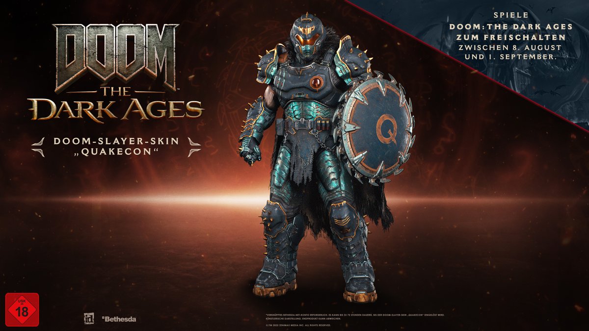 Schalte einen kostenlosen, zeitlich begrenzten QuakeCon #DOOM Slayer-Skin frei, indem du dein beth.games/47klSiM-Konto verknüpfst, das Spiel startest und 48 Stunden später erscheint er in deinem Inventar!

👉  beth.games/47klTTS