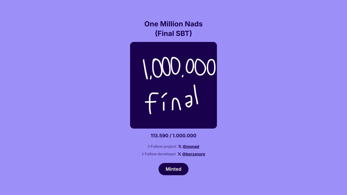Monad Testnet'te NFT Mintledim! 👀

Az önce <a href="/berzanorg/">berzan</a>'un yayınladığı "One Million Nads" #NFT'yi mintledim. Monad tarafıyla aramızda uğraşanlar vardır, herkes bu taraftan güzel bir #airdrop bekliyor... 🪂

Mintlemek için 👉 onemillionnads.pages.dev