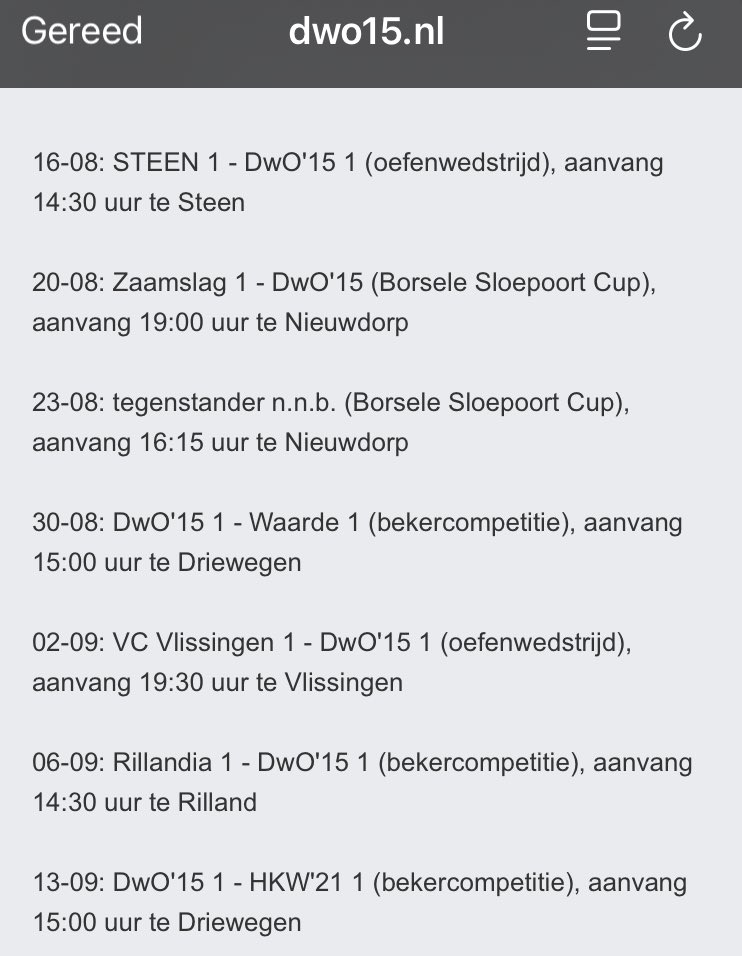 Schema voorbereiding DWO’15 1, seizoen 2025/2026