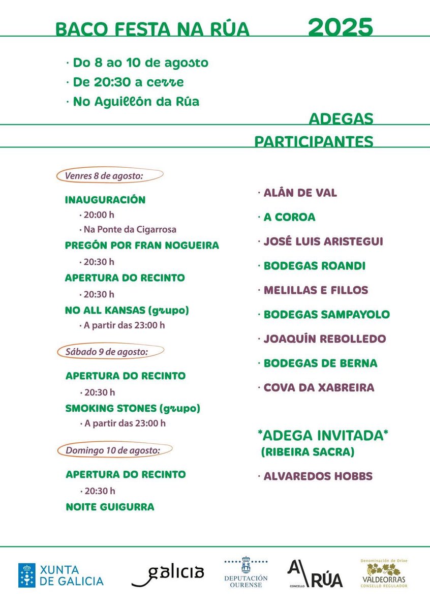 🗣️Hoxe ás 20:00 horas arrancará unha nova edición da Bacofesta da Rúa. Dende esta tarde ata o domingo poderedes revivir o espíritu romano, disfrutando dos excelentes🍷 viños de 9 adegas do noso Consello Regulador.