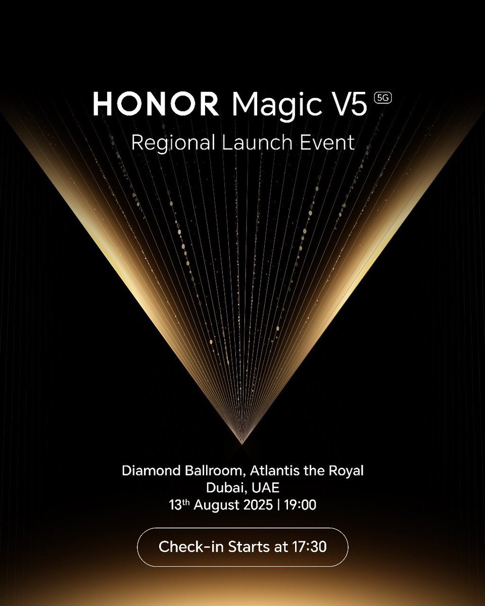 وصلتني دعوة لحضور إطلاق
  #HONORMagicV5 
أنحف جوال قابل للطي  

 الإطلاق🚀 بيكون في دبي 🗓️يوم 13 أغسطس في Atlantis The Royal
<a href="/HonorKSA/">HONOR KSA | هونر السعودية</a> 
<a href="/Honorarabia/">HONOR Arabia</a> 
<a href="/Honorglobal/">HONOR</a> 
<a href="/ainalalam/">عين العالم Ainalalam</a> 
ترقبونا بـ #التغطية #المميزة
