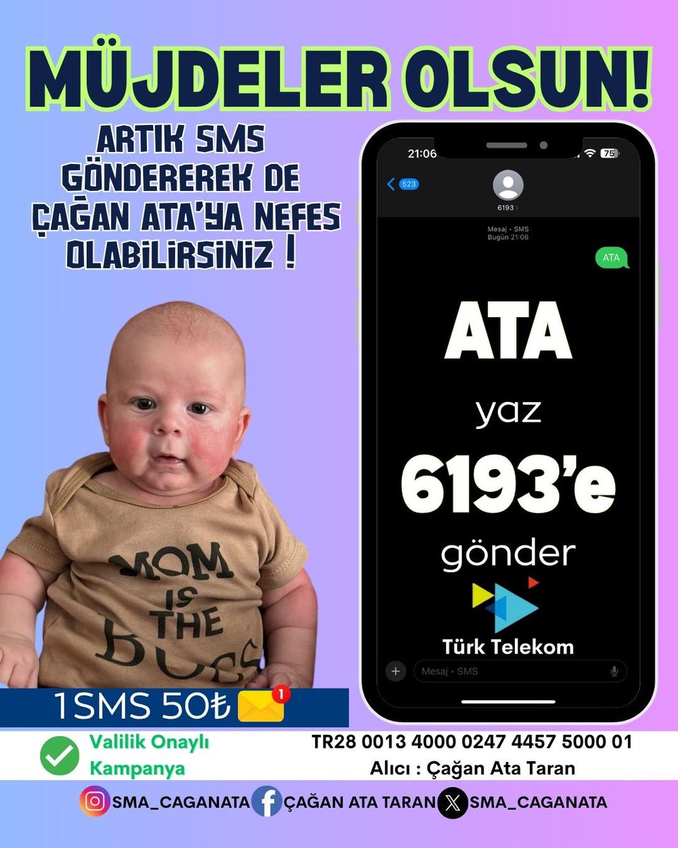 🔥 TÜRK TELEKOM' LULAR Artık sadece 1 SMS ile umut olabilirsin!
ATA yaz, 6193’e gönder, minik bir kalbe nefes ver! 💌
Sadece 50 TL ile Çağan Ata’ya hayat olabilirsin.
Haydi şimdi, tam zamanı! ⏳
Paylaşmayı unutma, her destek bir adım daha! 🙌