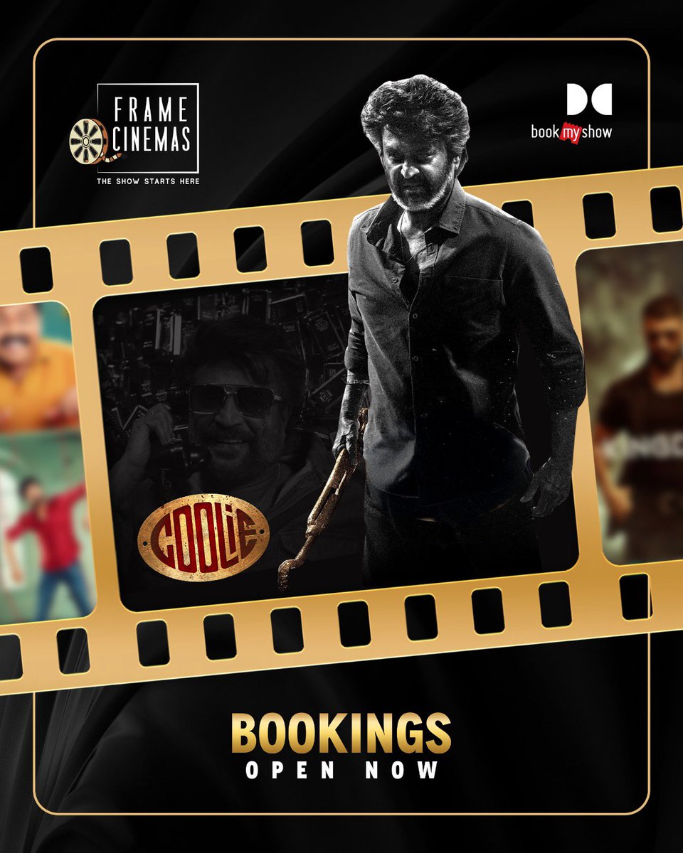 🚨 THE WAIT IS OVER 🚨
🎟️ COOLIE BOOKINGS OPEN NOW! 🎟️
Thalaivar is ready to rule the screens 🔥 Don’t just watch… EXPERIENCE the storm! 🌪️

🕶️ Get your seats before they vanish!
#Coolie #SuperstarRajinikanth #RajiniMass #CoolieBookings #FrameCinemas