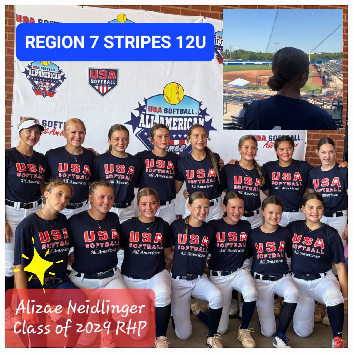 Next up is our <a href="/ALIZAENEIDLING1/">ALIZAE NEIDLINGER</a> representing Region 7 Stripes in the 12u division at the <a href="/USASoftball/">USA Softball</a> All-American Games