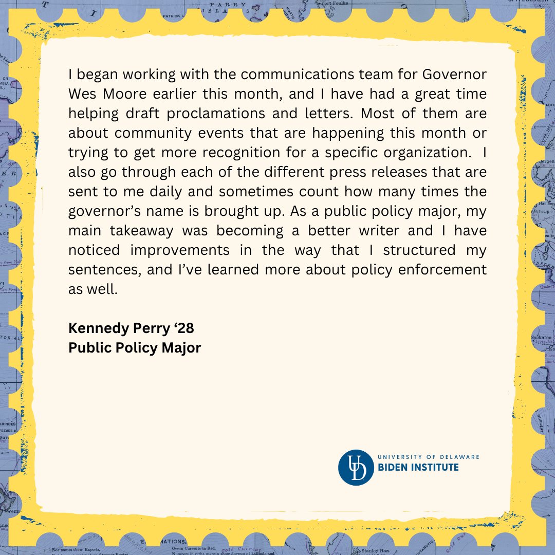 To wrap up the week, our next postcard is from Kennedy Perry, who interned with the office of Maryland Governor Wes Moore! 

Wes Moore is the 63rd Governor of the state of Maryland. 

#BISummerIntern