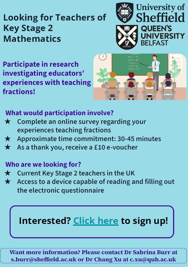Calling all Key Stage 2 teachers based in the UK! 📚 Please share your valuable insights on teaching fractions so that we can learn about your experiences. You will receive a £10 e-voucher as a token of appreciation
Survey Link: lnkd.in/eBvdqdst

Very grateful for reposts.