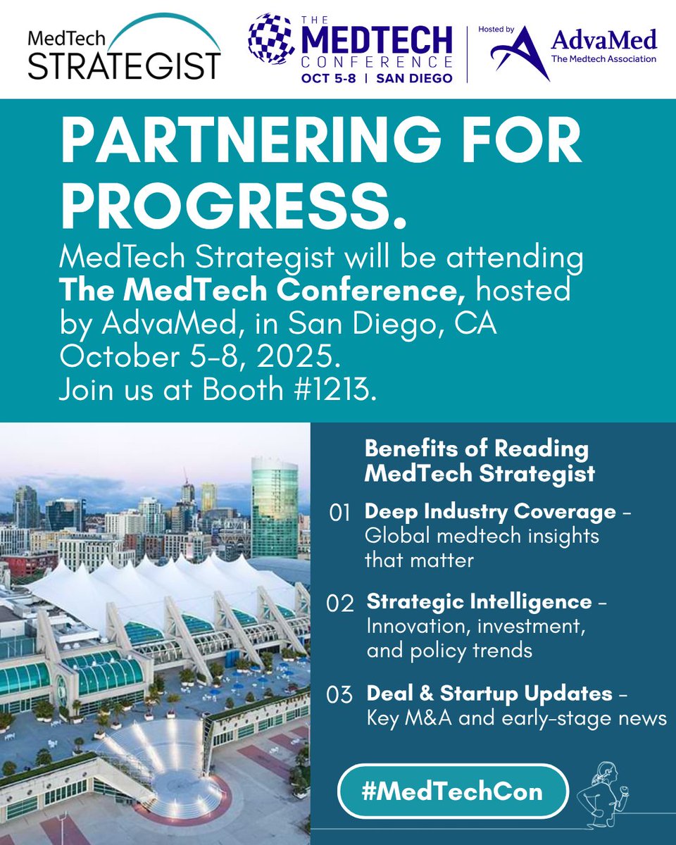 Heading to #MedTechCon by <a href="/AdvaMedUpdate/">AdvaMed</a> this October? 

Be sure to stop by Booth 1213 to say hello to <a href="/MedTechStrat/">MedTech Strategist | MedTech's Most Trusted Source</a>, the strategic #medtech industry publication that delivers global medtech insights, deal news, and policy trends that matter. 

🔗 hubs.ly/Q03BY5q00