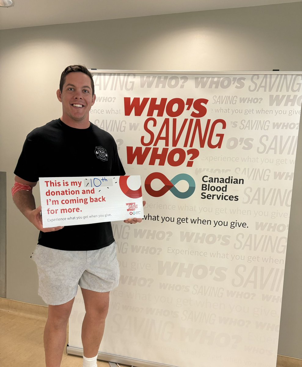 Hit my 10th blood donation today ! As part of the <a href="/BrantfordPFFA/">Brantford Fire Fighters</a> team, we’ve pledged 20 donations this year. Each donation can save up to 3 lives. #GiveBlood