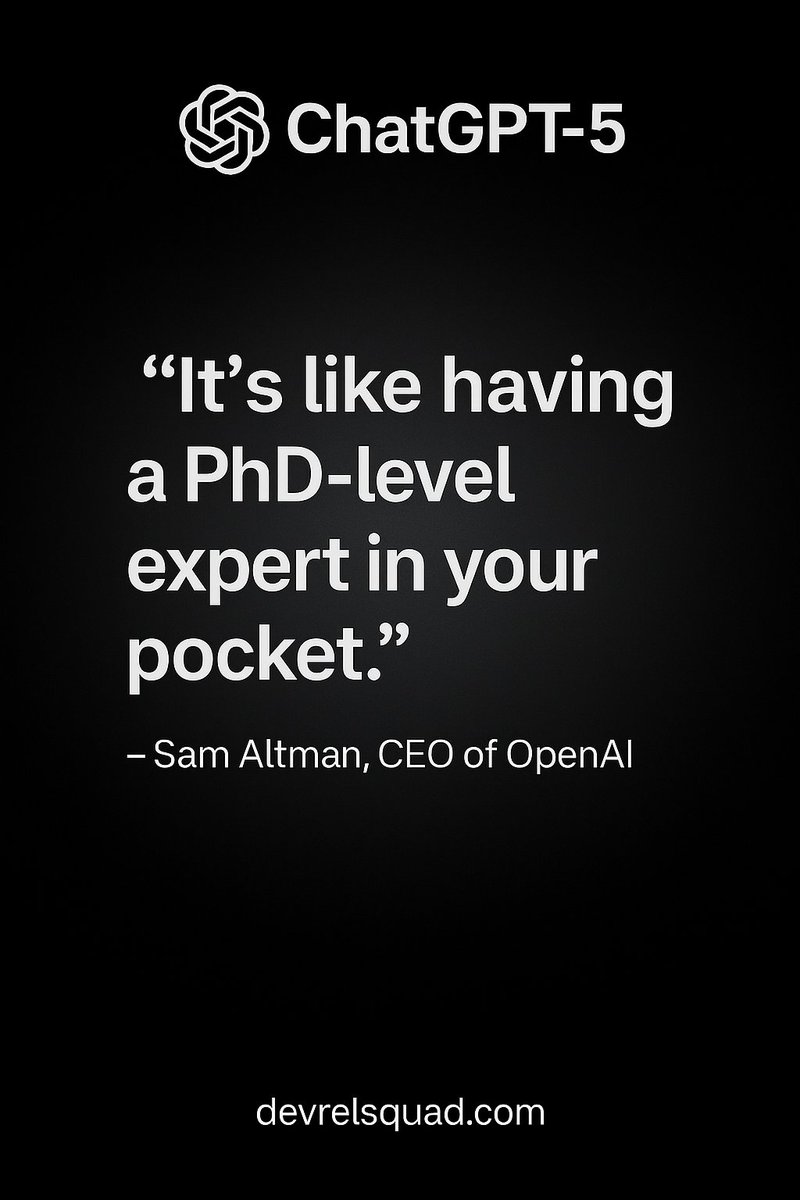 “It’s like having a PhD-level expert in your pocket.” — Sam Altman on ChatGPT-5.
He also called it a step toward AGI.

Did you try it yet??
Do you think that’s true?

#ChatGPT5 #AI #OpenAI #AGI #DevRelSquad #DevRel