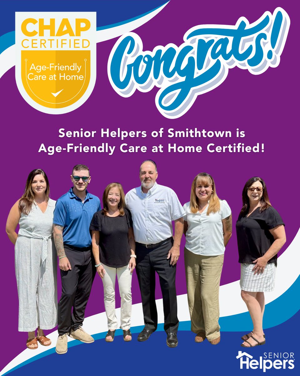 SrHelpersNatl's tweet image. 🎉 Congrats to Senior Helpers of Southeast Michigan &amp;amp; Smithtown, NY on earning their CHAP Age-Friendly Care at Home Certification! 👏 A big win for quality, person-centered senior care. 💜 #AgeFriendlyCare #CHAPCertified #SeniorHelpers