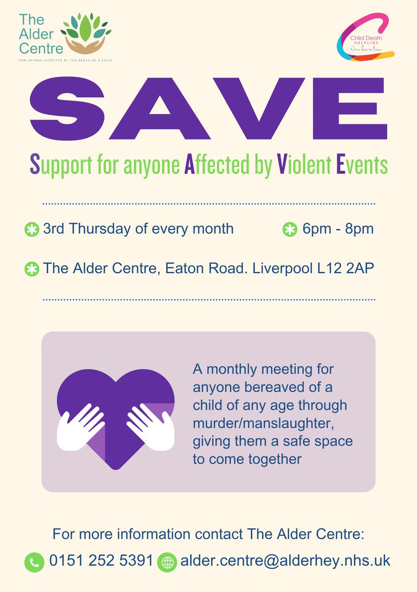 Support for anyone Affected by violent events tonight at 6pm. No booking required. join us in a safe space to come together #bereavementsupport #childloss #stopknifecrime #guncrime