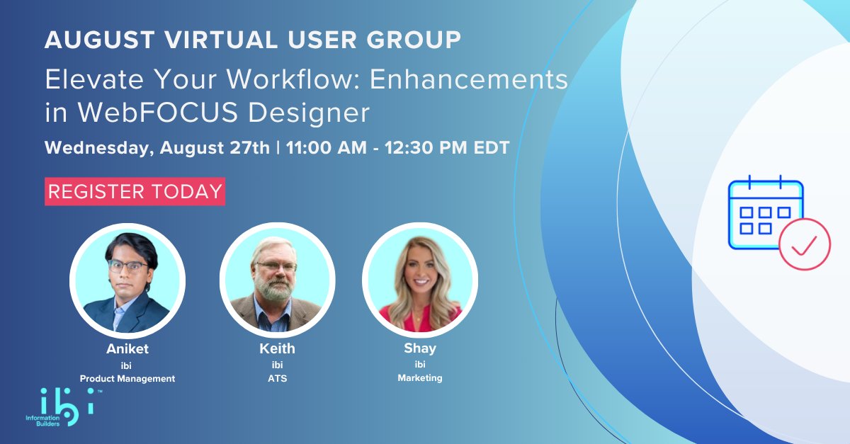 infobldrs's tweet image. Join us for our August VUG to explore the latest enhancements in WebFOCUS Designer! We&apos;re covering everything from drag-and-drop filters to data bars. Perfect for anyone transitioning from InfoAssist. Register now to secure your spot! bit.ly/4maVT22
#webinar #WebFOCUS
